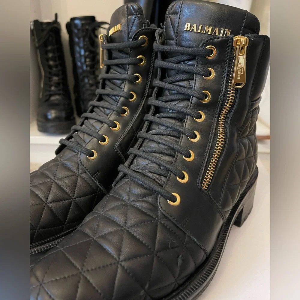 Balmain Army Quilted Leather Combat Boots 🖤 - Picture 3 of 15